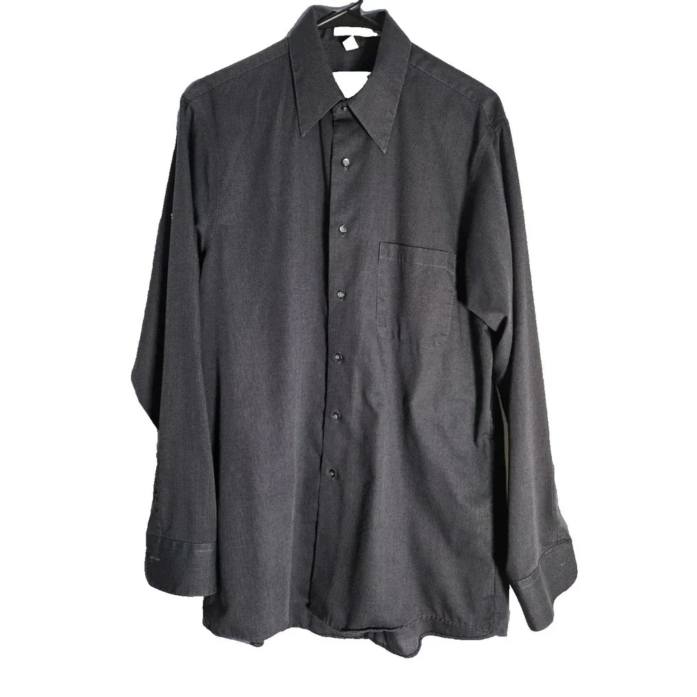 Geoffrey Beene Men's 34/35 15.5 Wrinkle-Free Slim Fit Gray Long Sleeve Dress EUC